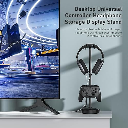 Miniatura 6 de Soporte para controlador de auriculares de escritorio con ventosa estable y base pesada antideslizante, organizador de almacenamiento universal de