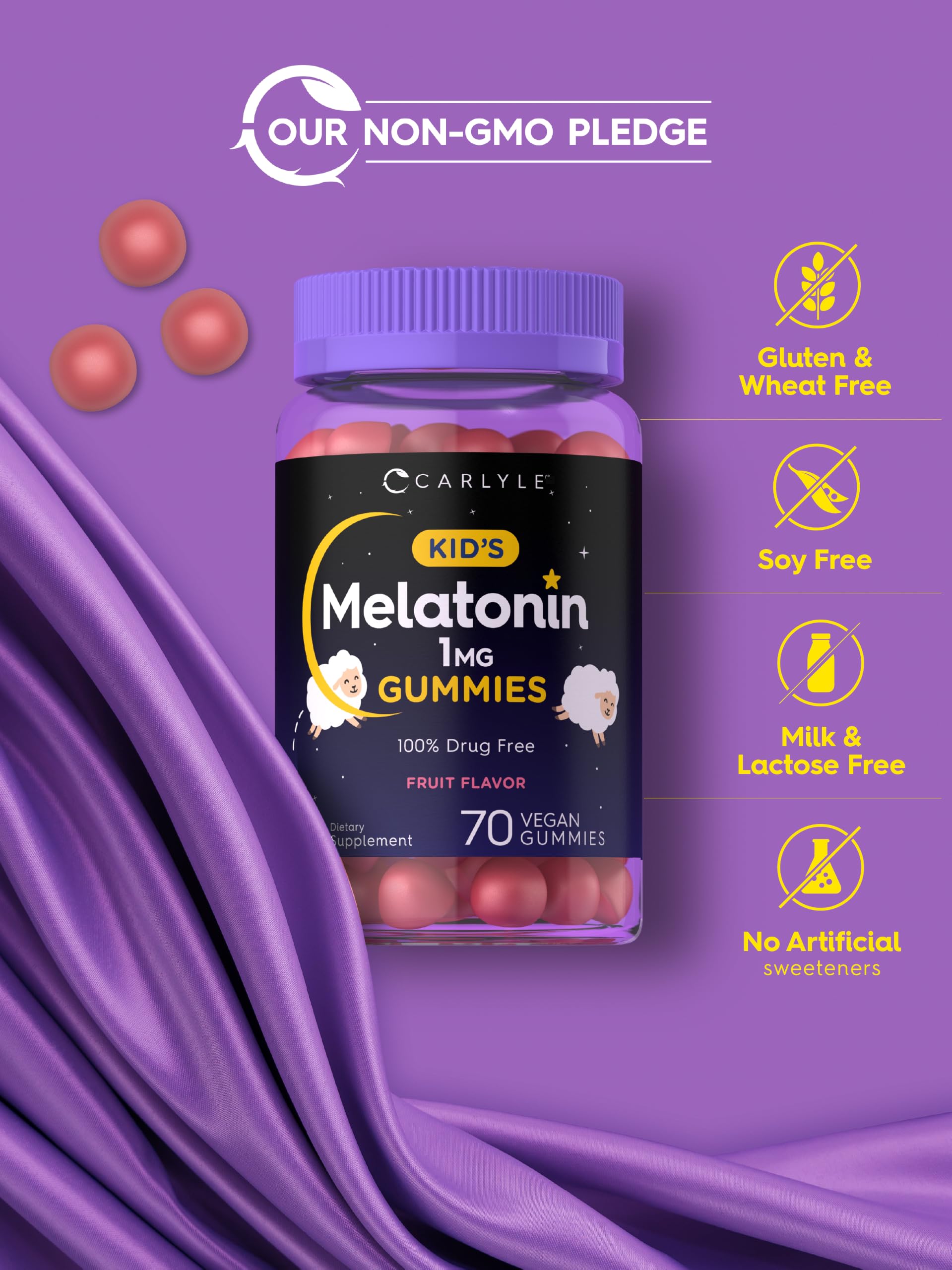 Carlyle Kids Melatonin Gummies | 1 mg 70 Count | Fruit Flavor Gummy — Amazon image 5