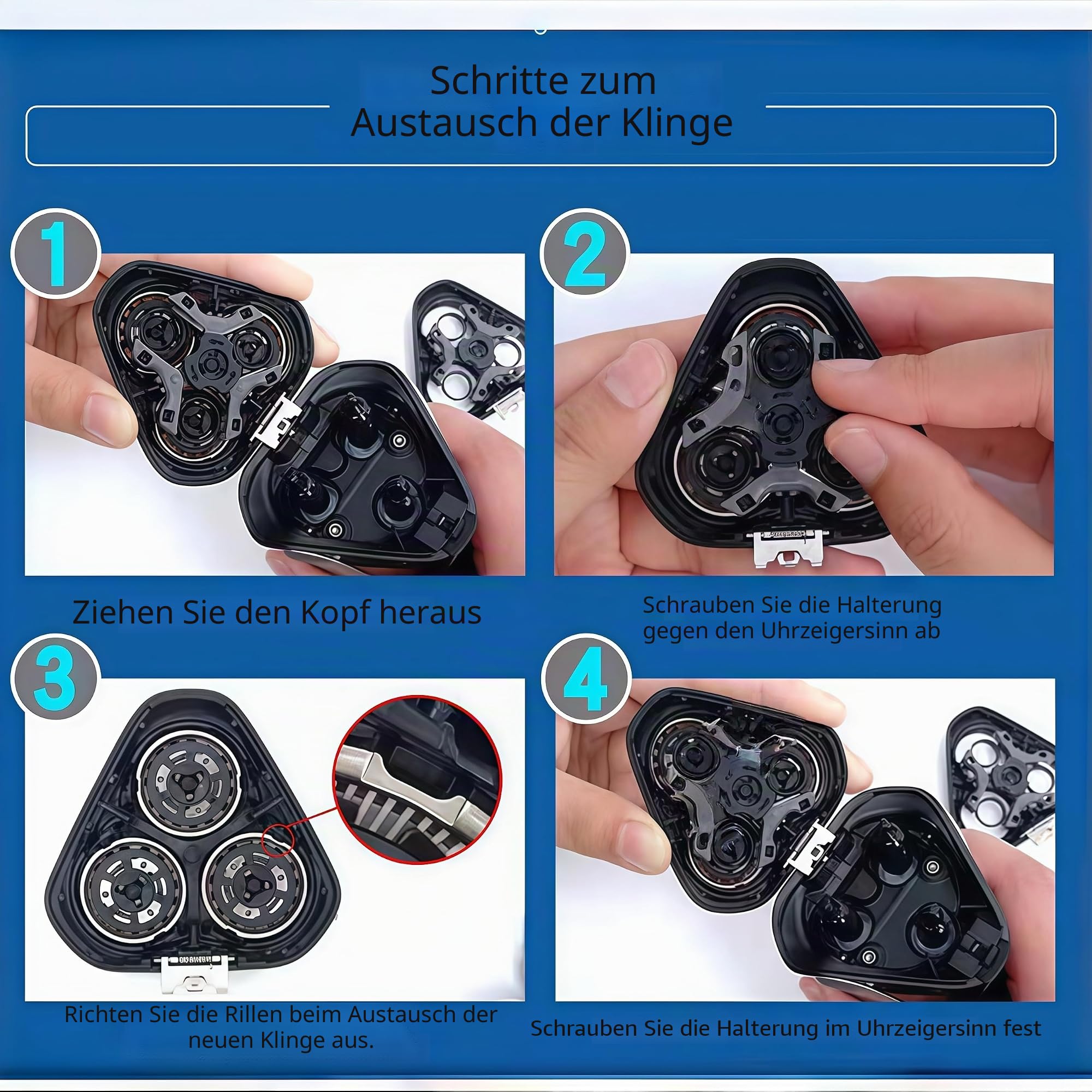 Ersatz-Scherkopf, kompatibel mit Philips Serie 5000, S5010, S5050, S5166, S5077, S5078, S5079, S5080, vollständiger Kopfersatz