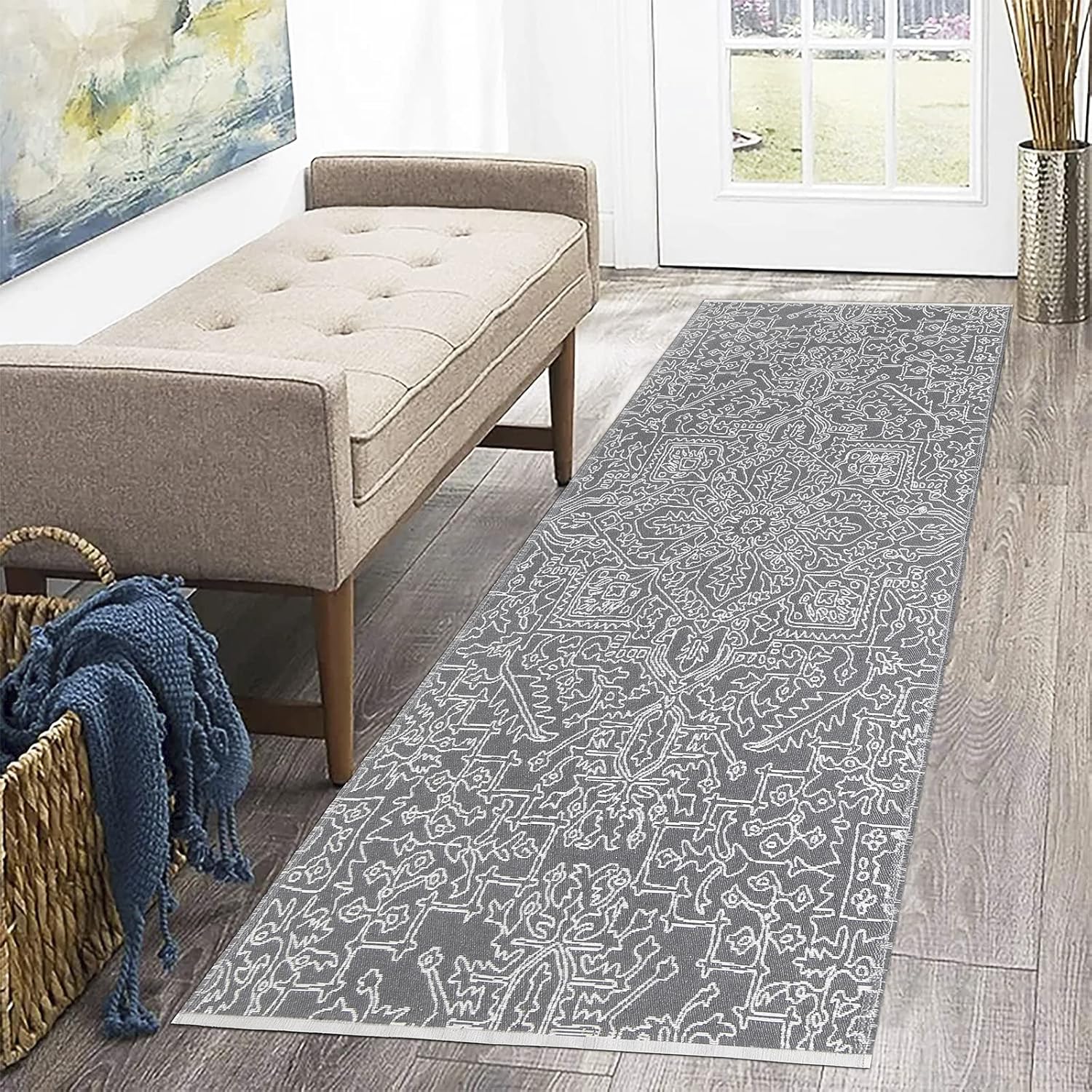 Vaukki Extra Long Boho Runner Rug 2' x 6', Reversible Cotton Medallion Throw Rug