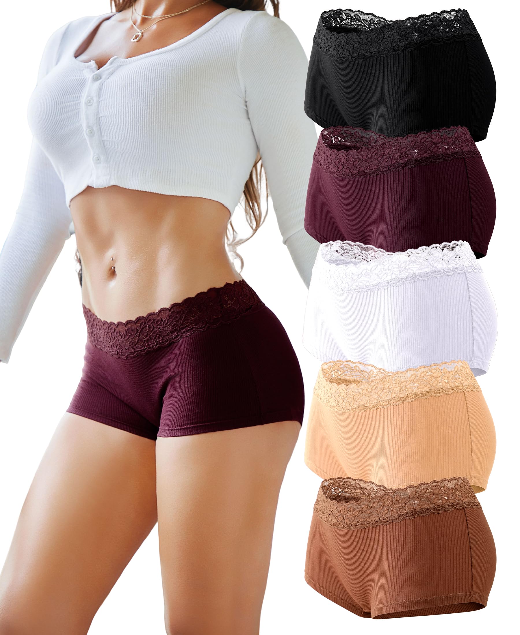 READY TO LOVE Boxershorts Damen Unterhosen Baumwolle Spitzen UnterwäSche Frauen Bequeme Baumwoll Unterwäsche Damen Atmungsaktiv Shorts Panties Hipster Mehrpack