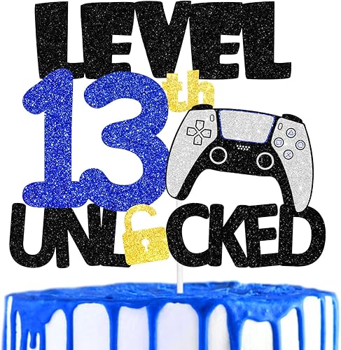 Decoración para pastel de cumpleaños número 13 para adolescentes, fiesta de cumpleaños nocturna de videojuegos para niños o niñas, fiesta de