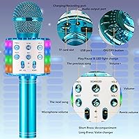 Vista 6 de Micrófono de karaoke para niños, inalámbrico Bluetooth portátil de mano, micrófono de karaoke para cantar, con luces LED, regalo para niñas, niños