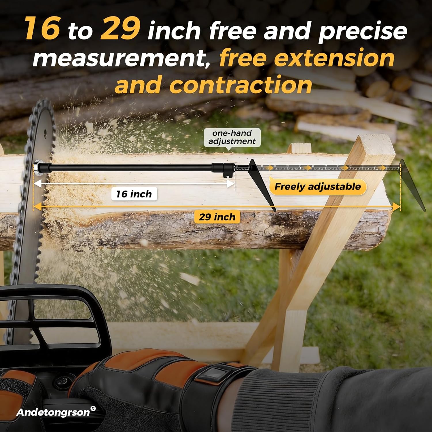 16-29" Telescoping Magnetic Firewood Measuring Tool, Magnetic Aluminum Alloy Chainsaw Bar Measuring Tool with Precision Scale inch , Portable Lightweight Design for Chain Saw Log Accessories and Tools