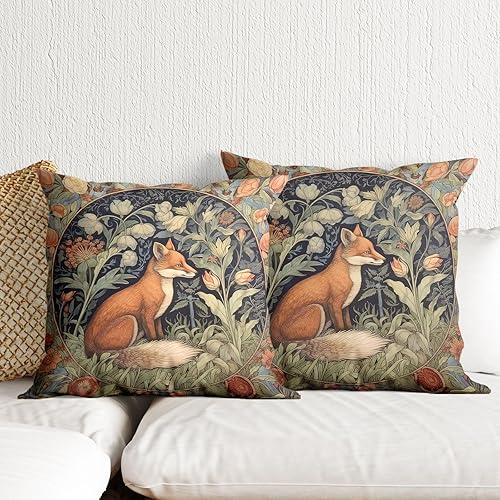 William Morris - Juego de 2 fundas de almohada de 18 x 18 pulgadas, diseño de zorros góticos de animales para sofá y cama, diseño de academia disponible en Yaxa Costa Rica