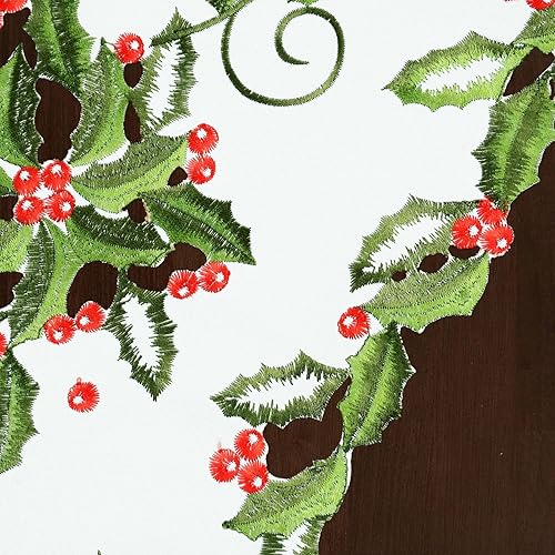 Miniatura 4 de Camino de mesa bordado de hojas de acebo y bayas para vacaciones de Navidad (14 x 70 pulgadas)