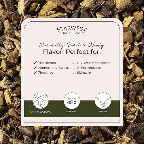 Miniatura 9 de Starwest Botanicals Raíz de regaliz orgánica corte suelto y tamizado bolsa a granel de 1 libra