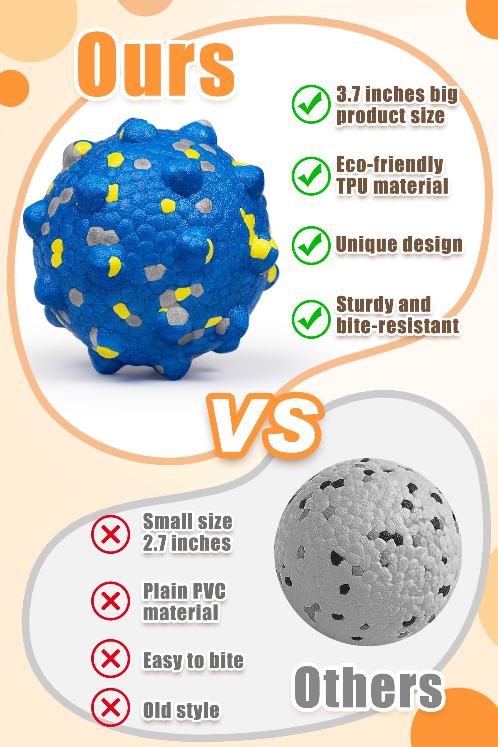 Moonorange Dog Tennis Balls for Aggressive Chewers, Indestructible Durable Bouncy Interactive Toy for Dogs Fetch Game Lightweight Floating Outdoor Training(4Pcs Large)