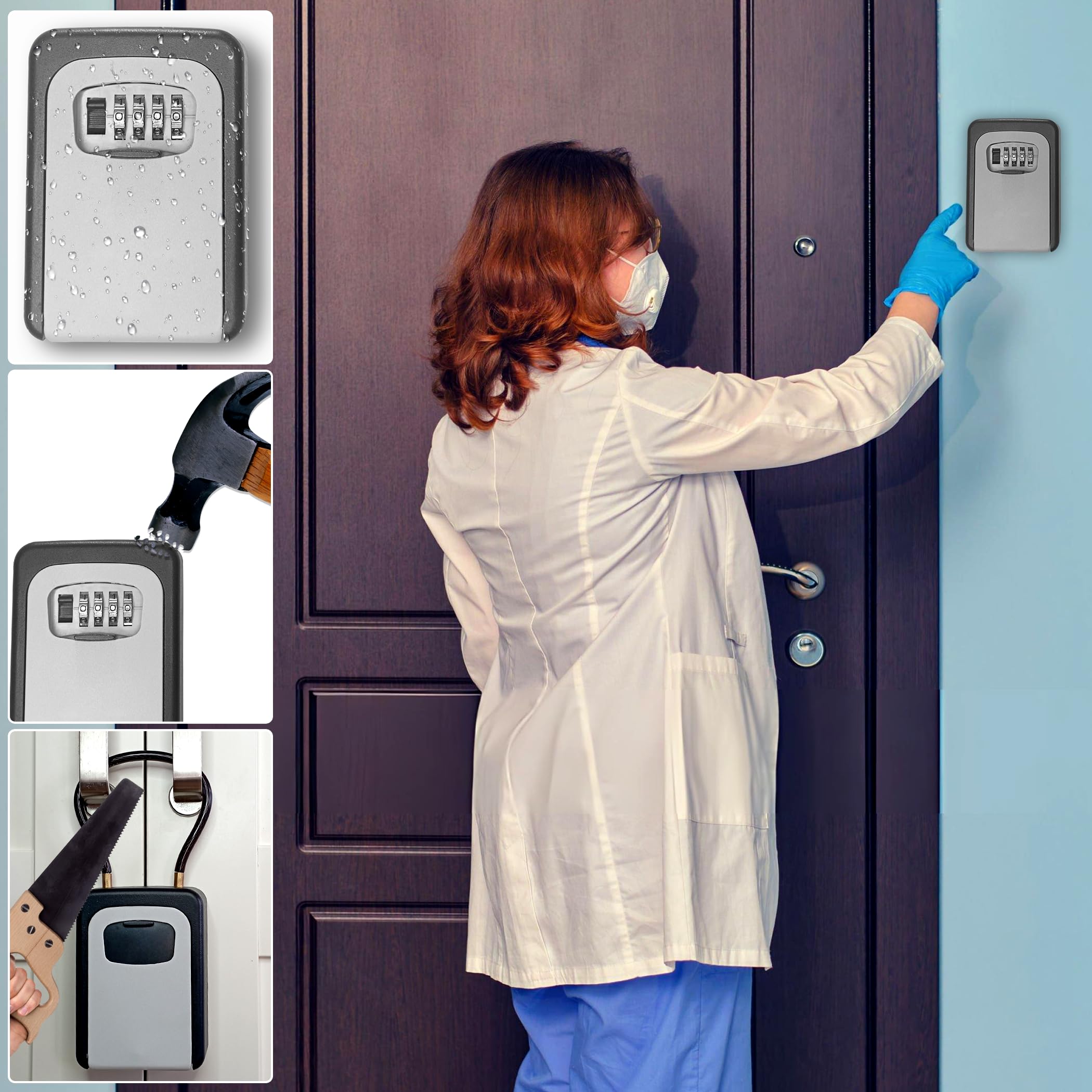 QJF Caja de Seguridad para Llaves con Código de 4 Dígitos para Pared o Colgar en Exterior o Interior, Casas, Vvdas Turísticas, B&B. Cajetín Llaves con Código de Fácil Instalación. Llaveros de Regalo.