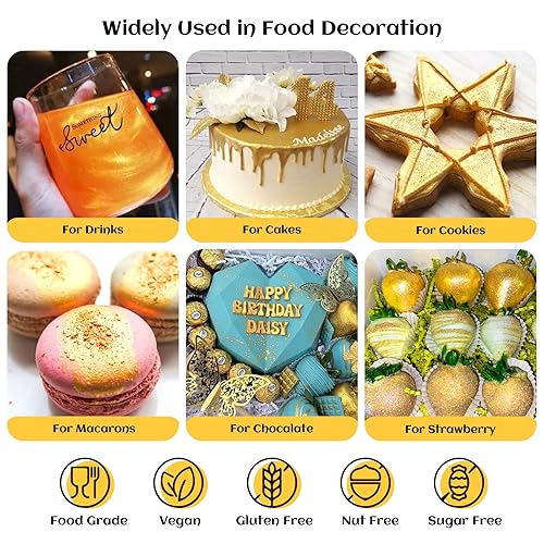 Miniatura 4 de INOCERIS Polvo brillante metálico de color rojo rosa, 0.13 onzas (0.18 oz) de grado alimenticio, polvo metálico comestible para decoración de