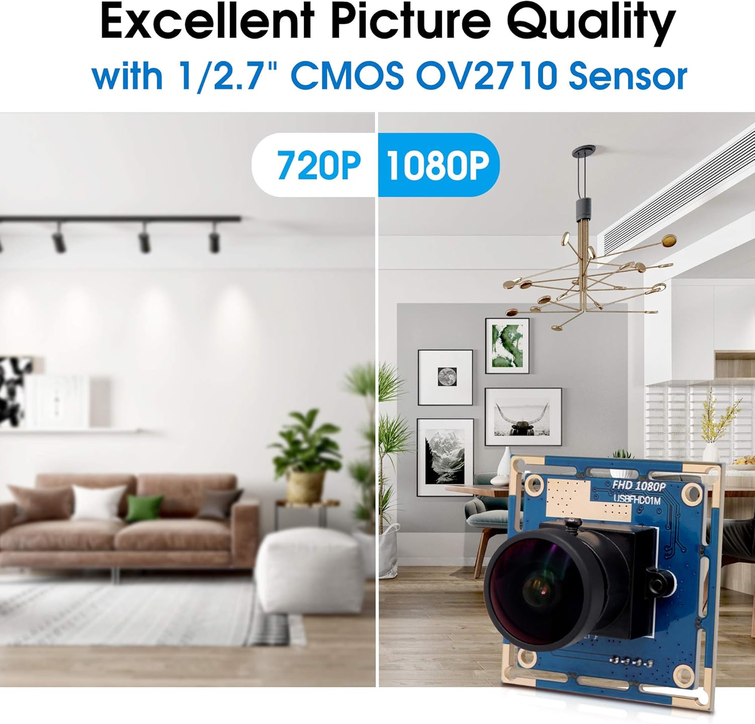 SVPRO USB Camera Board - 1080P Wide Angle Camera Module with Fisheye Lens, FOV 150 Degree, CMOS OV2710, 30/60/100fps for Android, Linux, Windows, Mac OS