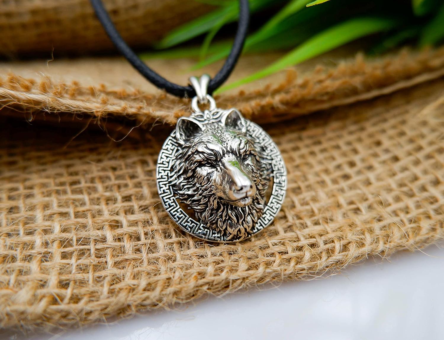 Mens Wolf Head Pendant Viking Necklace 925 Sterling Silver
