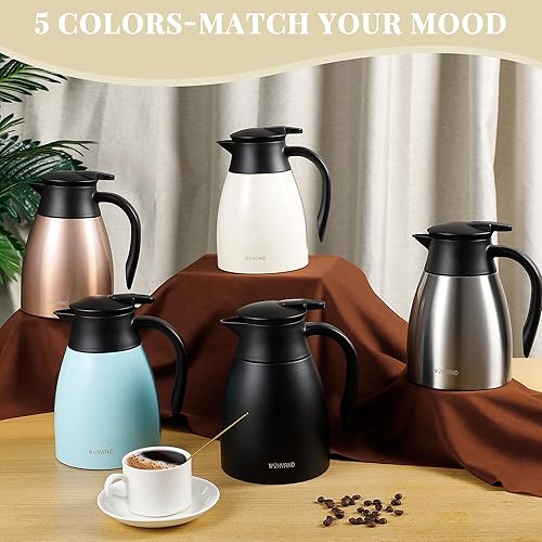 Miniatura 5 de Jarra térmica de café de 34 onzas, acero inoxidable aislado al vacío para mantener el café caliente, dispensador de café y bebidas de 1 litro (crema)