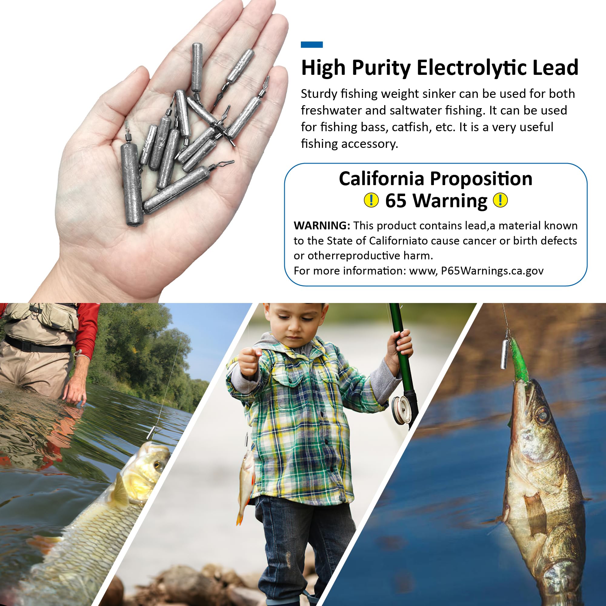 CAMATET 16pcs Lead Fishing Weights Sinkers, Small Drop Shot Weights with Barrel Swivels,3/4 oz Fishing Sinker for Saltwater Freshwater Fishing, Pencil Weight Sinkers for Bass Catfish Fishing