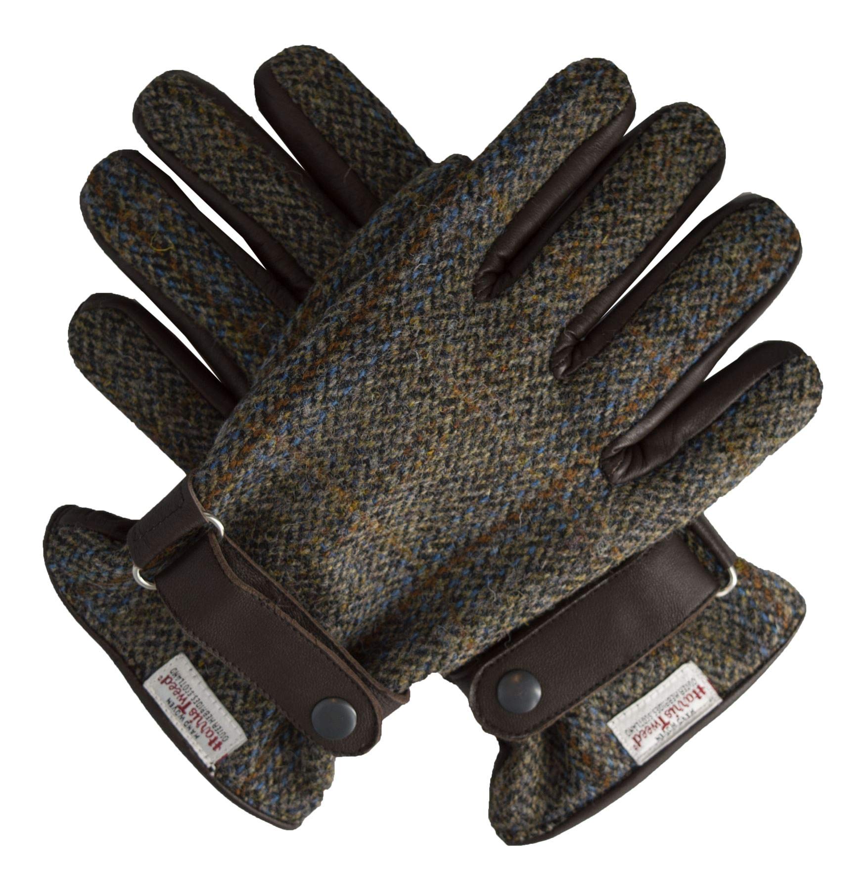 Guanti In Harris Tweed E Pelle - Autentico Tweed Scozzese, Caldi Ed Eleganti