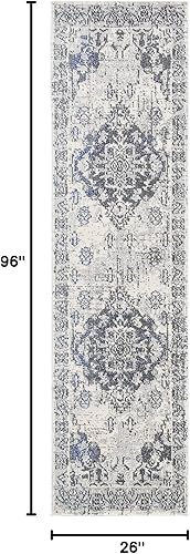 Miniatura 412 de Safavieh Tapete de área grande, colección Monaco, 11 pies x 15 pies, azul marino y celeste, diseño desgastado de medallón, no desprende pelusa