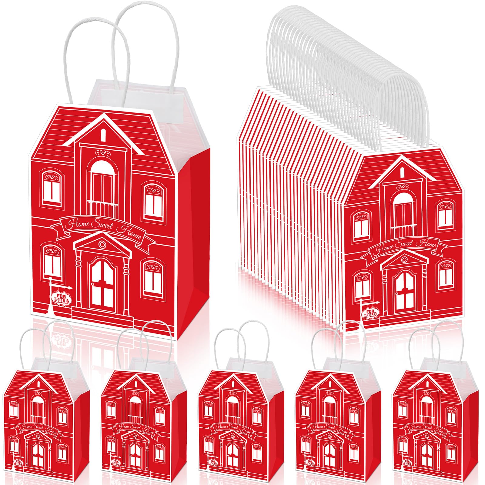 Colarr - House Shaped Gift Bag, 50 Pack, 5.25" x 3.25" x 8.25", Real Estate Bag with Handles, Kraft Realtor Gift Bags for Real Estate Gift