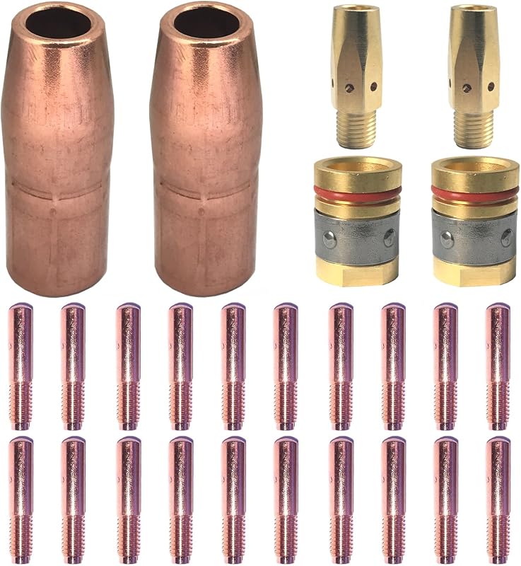 ZINGER Mig Welding Gun Accessory 0.035"Kit for Miller M-25 40 Hobart H Gun | Tip-Nozzle-Diffuser 0.035" Kit w/20pk WeldingTips 000-068 0.035",2pk Gas Nozzles 200-258 1/2",2pk Gas Diffuser 169-728