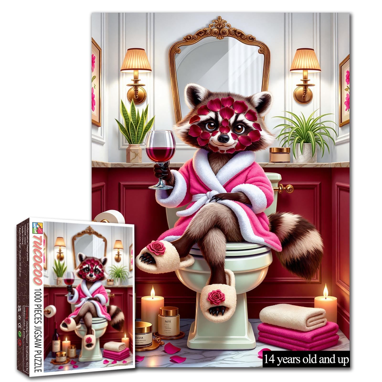Funny Raccoon Bathroom 1000 Piece Jigsaw Puzzle for Adults โ image 1
