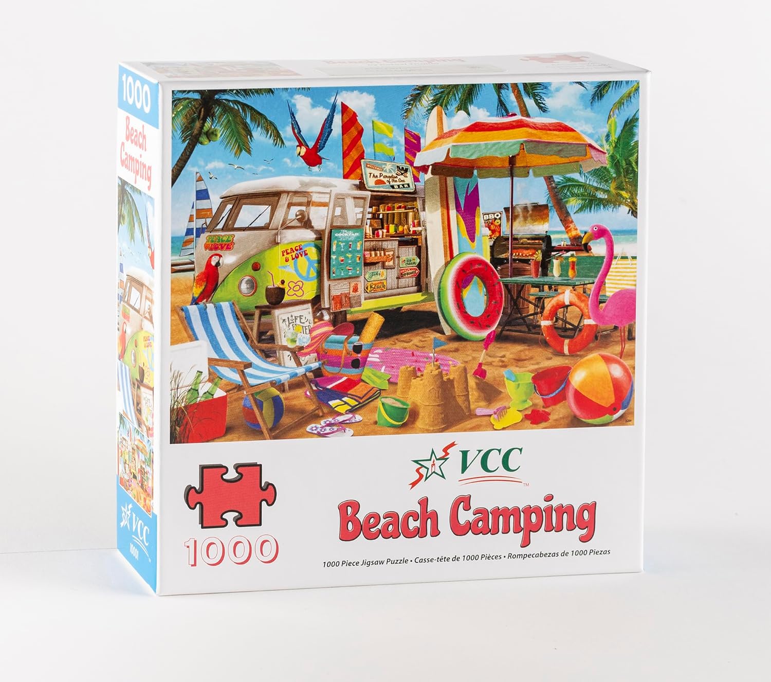 VCC Beach Camping Jigsaw Puzzle 1000 Piece - Finished Size 26 5/8" x 19 1/4" - Fully Interlocking & Randomly Shaped Pieces