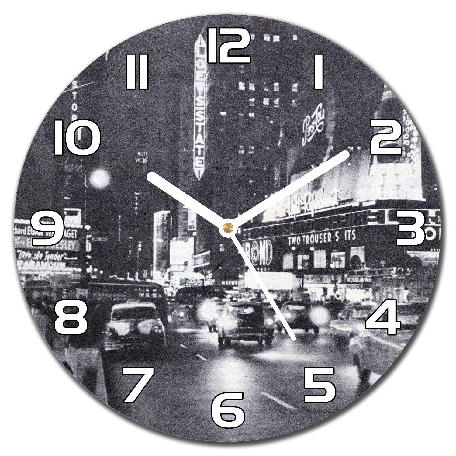 Horloge en verre 30 cm Manhattan aiguilles blanches lisibles
