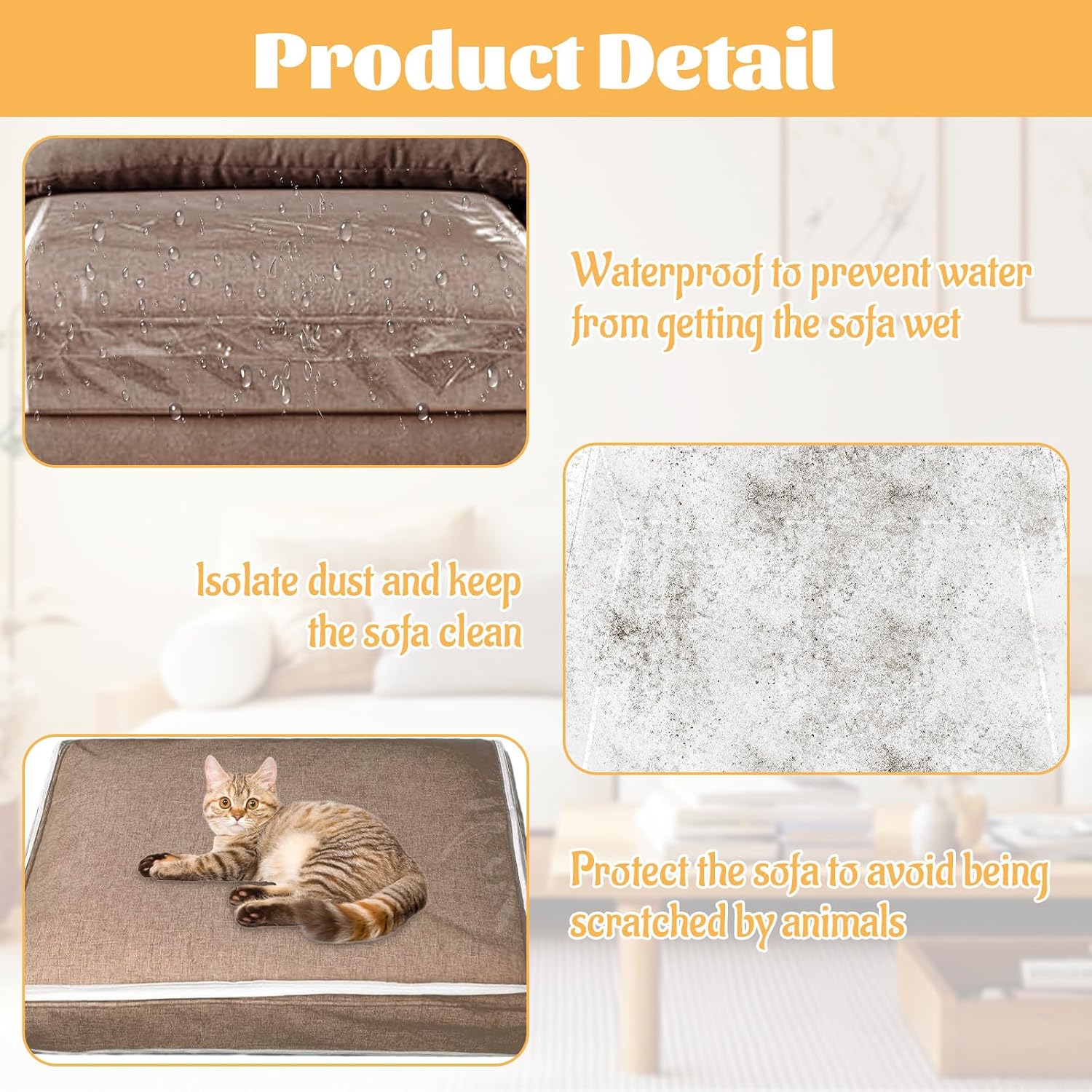 LANIAKEA 4 PCS Plastic Sofa Cushion Covers 28x28x9 Inch PVC Waterproof Couch Covers Clear Furniture Sofa Seat Slipcover for Against Cat Dog Clawing Scratching