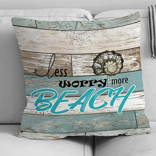 Miniatura 4 de Funda de cojín de playa de verano, menos preocupaciones, más playa, funda de almohada de lino blanco, funda de cojín vintage con cremallera para