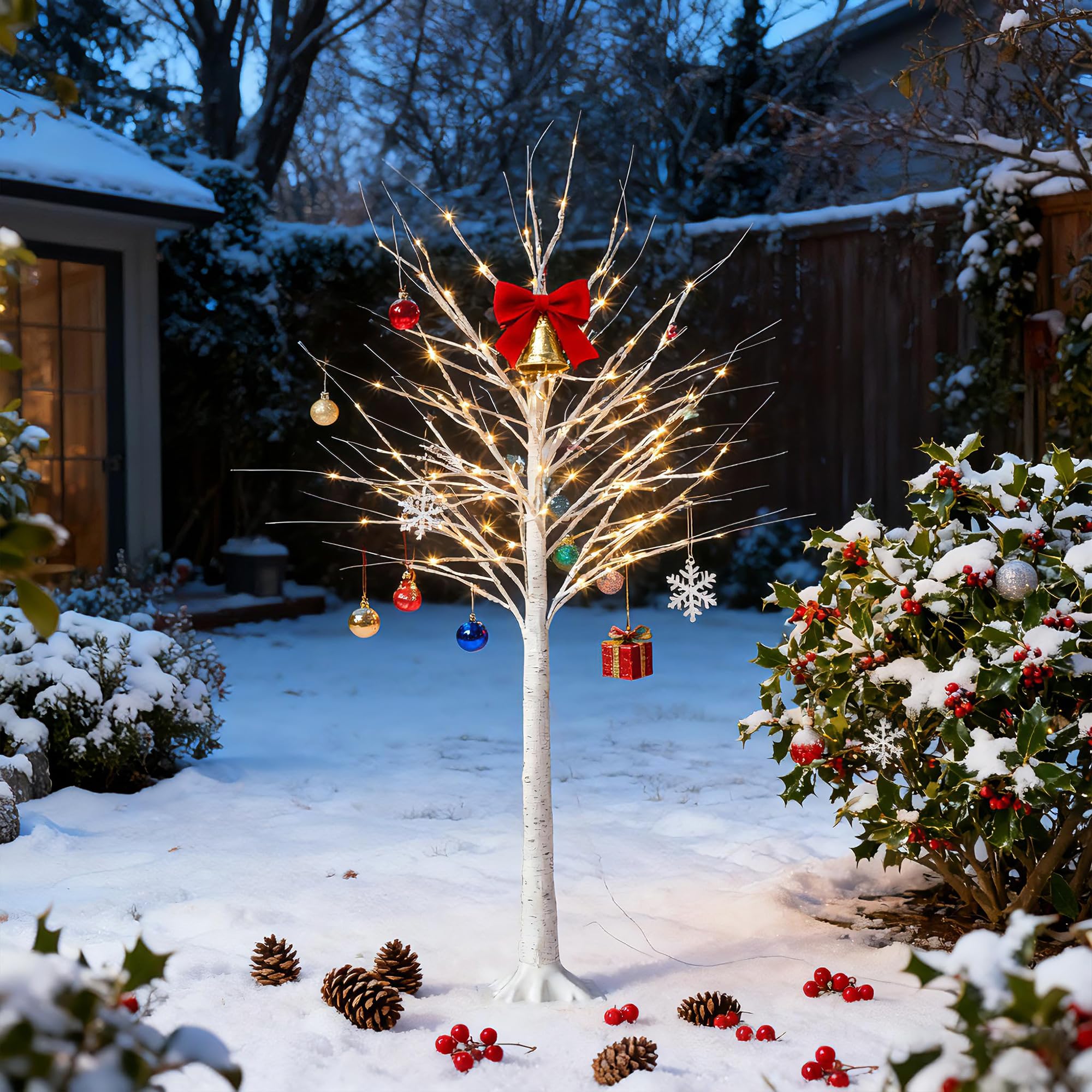 1,5 m beleuchteter Birkenbaum mit 96 LED-Lichtern für Urlaubsdekoration, DIY künstlicher Baum für Zuhause, Hochzeit, Schlafzimmer, Weihnachten (warmweiß), ideal für Innen- und Außendekoration