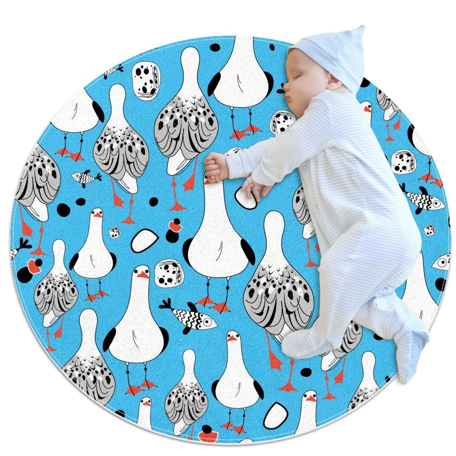 Tapis de salle de bain antidérapant rond 1m et paillasson de sol chambre enfant poissons