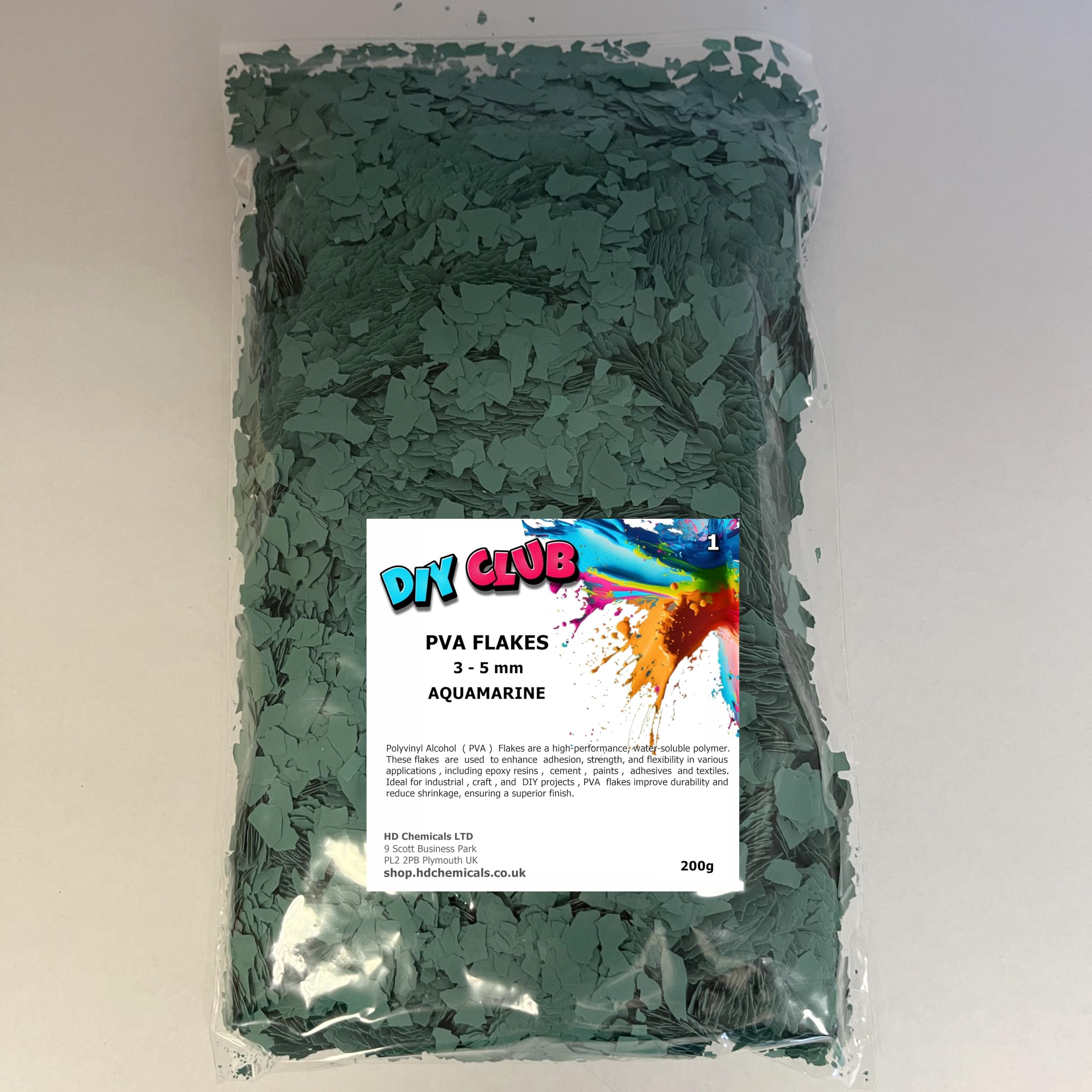 Epoxy Resin PVA CHIPS FLAKES 3-5mm Garage Floor, Decorative Coating, Art and Crafts (AQUAMARINE, 200)