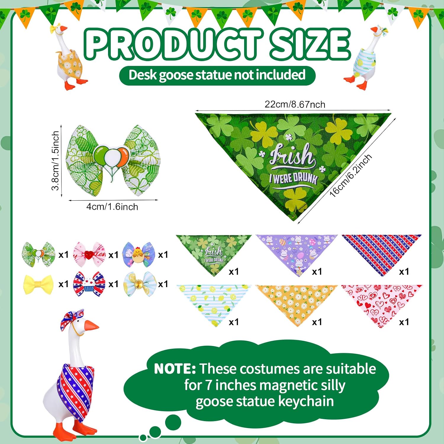 6 Set 7 inch Holiday Desk Goose Outfits Colorful Bandanas & Bow image 2