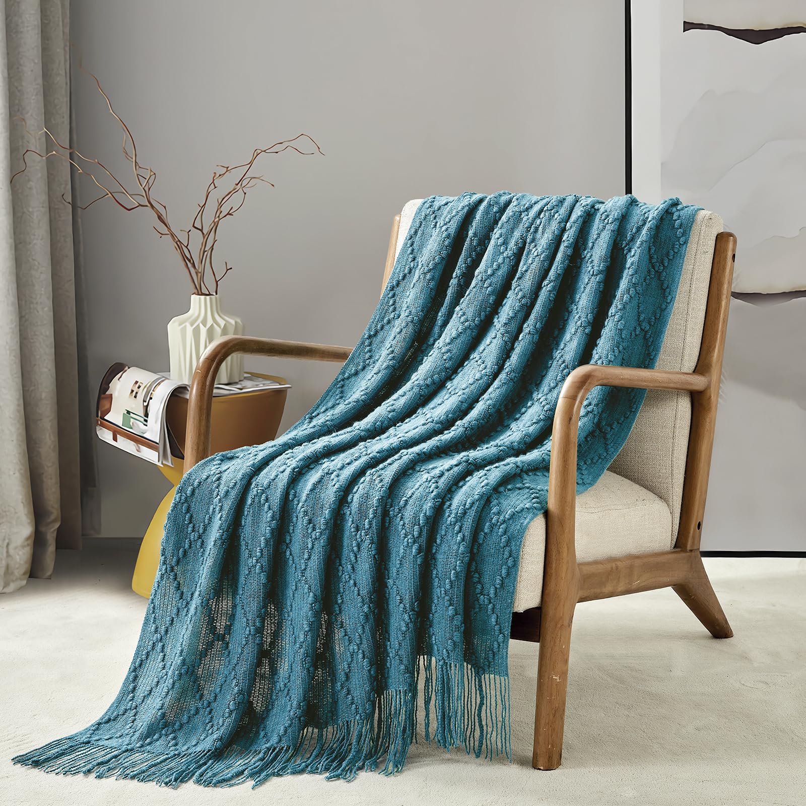 BOURINA Throw Blanket Textured Solid Soft Throws and Blankets for Sofa or Bed Knitted Decorative Blanket 127x178cm Teal - Image 4