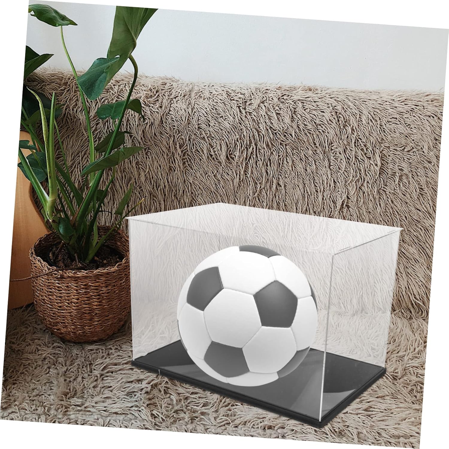Football Display Case Acrylic Soccer Ball Holder Black Base Removable Stand and Uv Protection for Collectors and Memorabilia