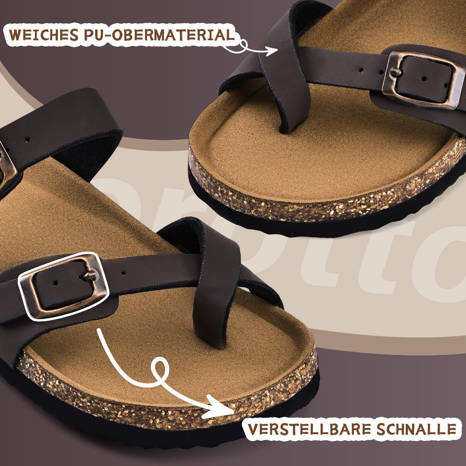 Torotto Chanclas de dedos para niños, chanclas con corcho, zapatillas para niñas y niños, correa ajustable, hebilla antideslizante, para interior y exterior