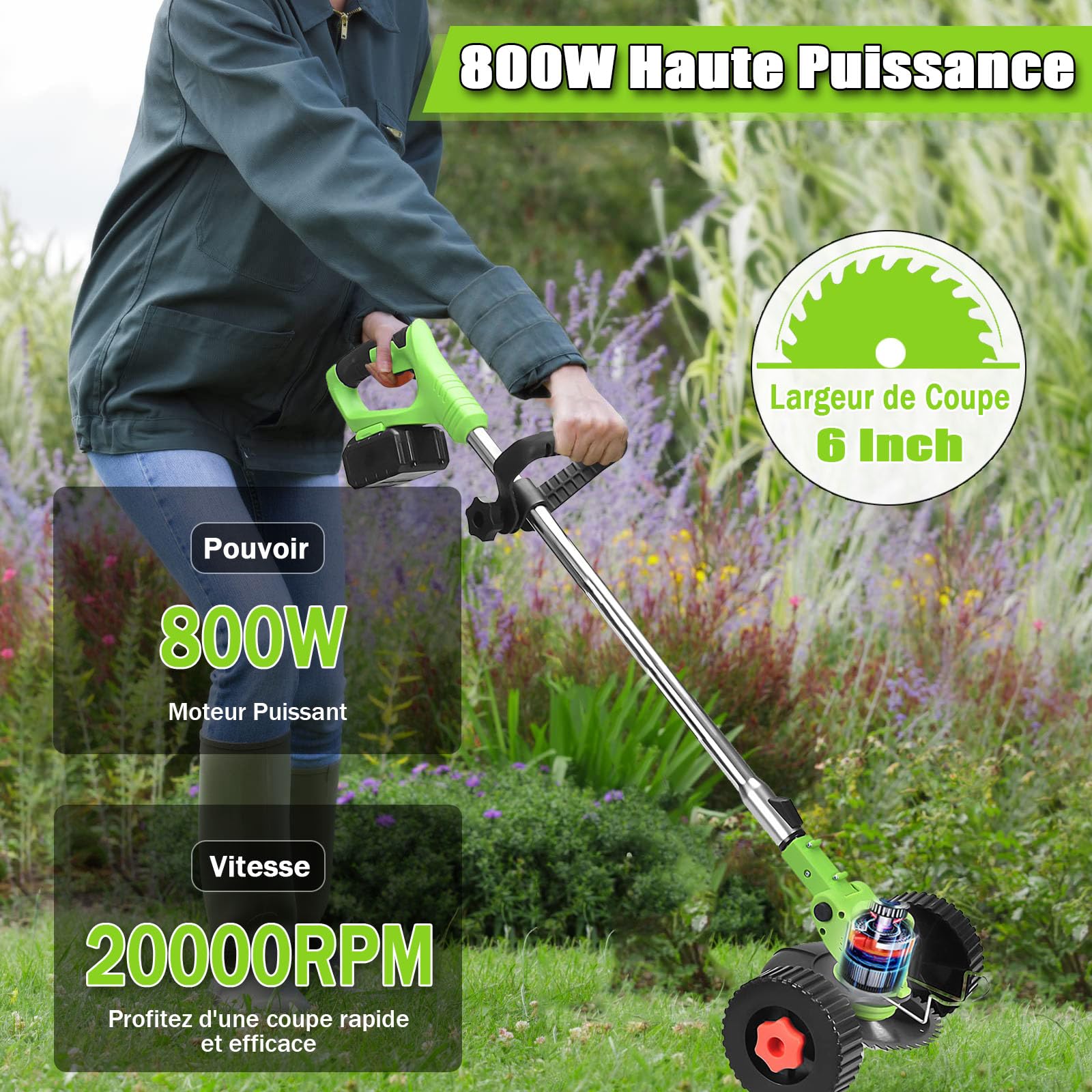 Coupe Bordure Débroussailleuse à Batterie électrique sans Fil avec Batterie et Lame de Rechange,pour La Coupe De Jardin