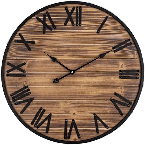 Miniatura 1 de Reloj de pared grande de 24 pulgadas, relojes de pared de granja con pilas, decoración de pared rústica con marco de metal, reloj de pared