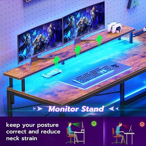 Miniatura 5 de SEDETA Escritorio de oficina en casa con cajón de tela y tomas de corriente, escritorio reversible de 51 pulgadas con estantes de almacenamiento,