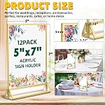 TonGass Supports de table en acrylique clair de 5"x7" avec 3mm Frontière de l'or (12-Pack), Porte-signaux transparents à double bord pour les mariages, événements, menu ou affichage de photos, support vertical Cadre photo acrylique