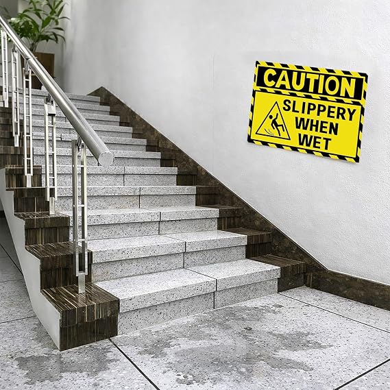 4 Pack Caution Floor Slippery When Wet Sign 5 x 8 Inch Vinyl Wet Floor Signs