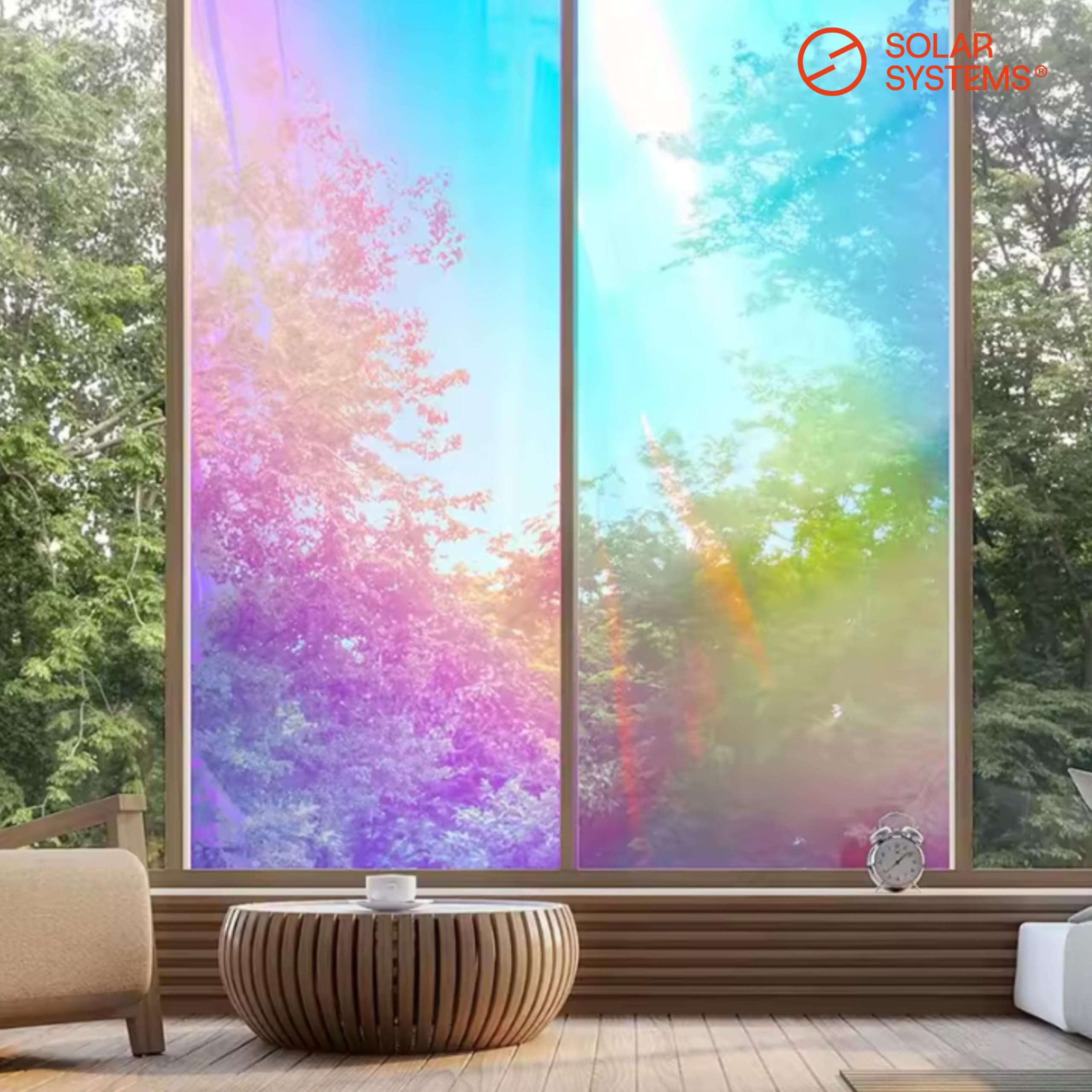 Solar Systems - Pellicola colorata per finestre - Pellicola olografica - Per esterni, adesiva, con kit di installazione - Effetto arcobaleno, trasparente, protezione UV - RAINBOW Arancione - 60x200cm