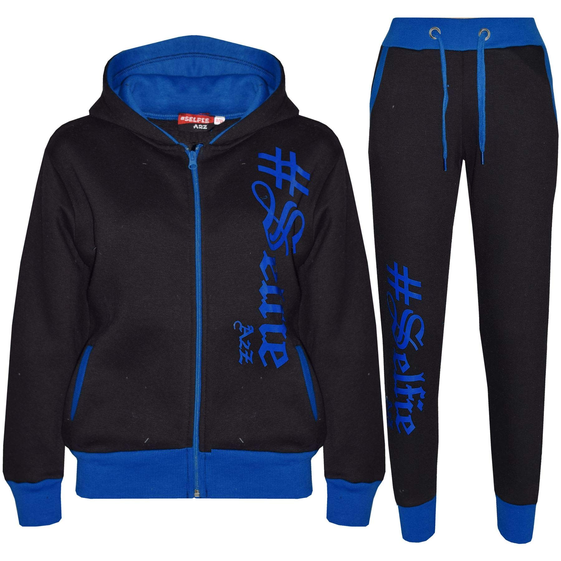 A2Z 4 Kids #Selfie Tracksuit Hoodie with Jogger Sweatpants Sports Casual - T.S Selfie 002 Black Royal 5-6