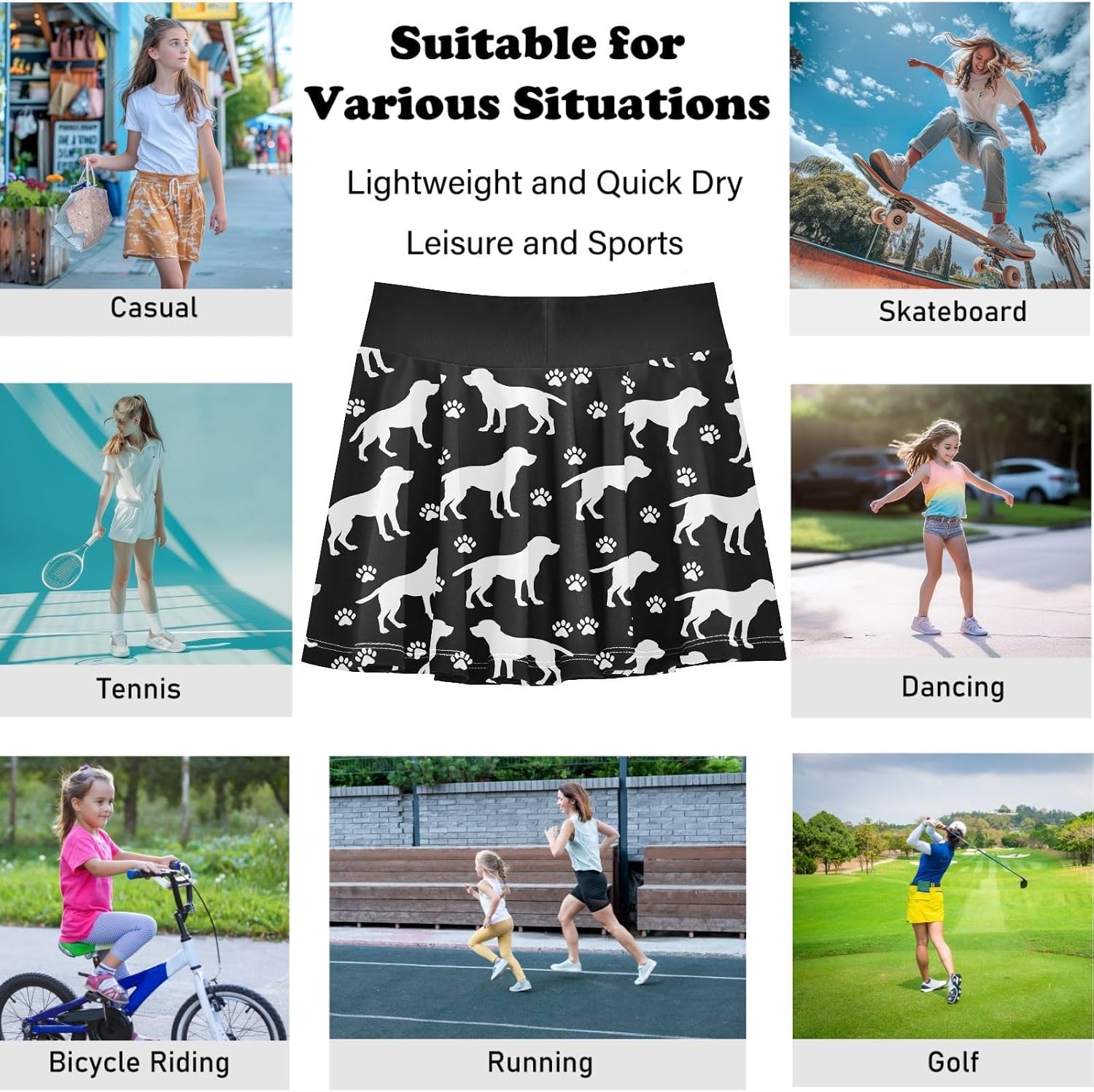 visesunny Little Labrador Puppy Girl's Golf Skirt Athletic Tennis Skort Sport Activewear with Double Layer Pockets