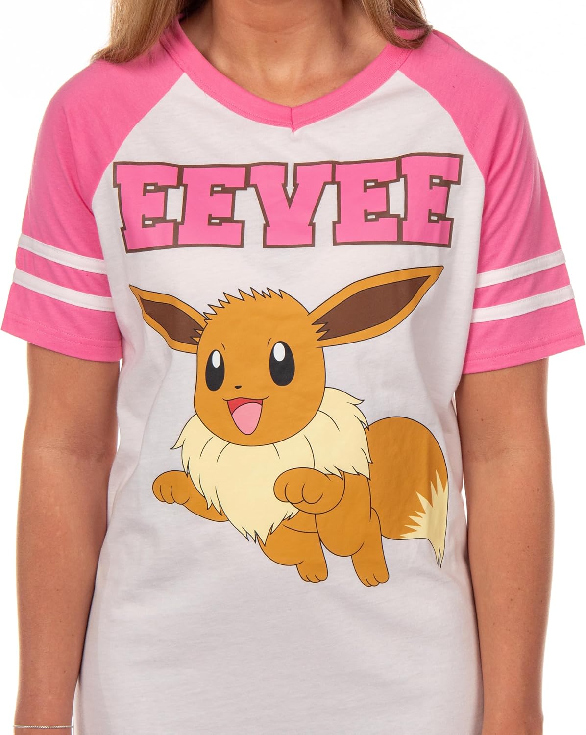 Bioworld Pokemon Pajama Women's Varsity Raglan Sleep Shirt V-Neck Nightgown