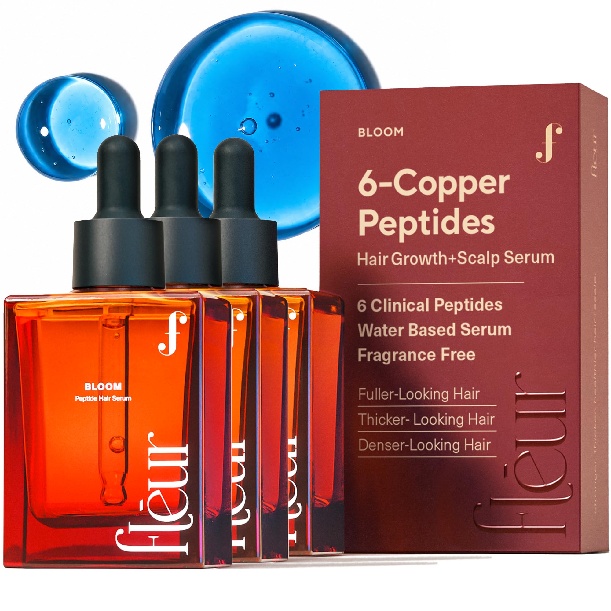 Bloom Clinically Proven Copper GHK-CU Peptide Hair Serum for Hair Growth - Non-Greasy & Lightweight Advanced Multi Copper Peptides for Thinning Hair - Made in USA