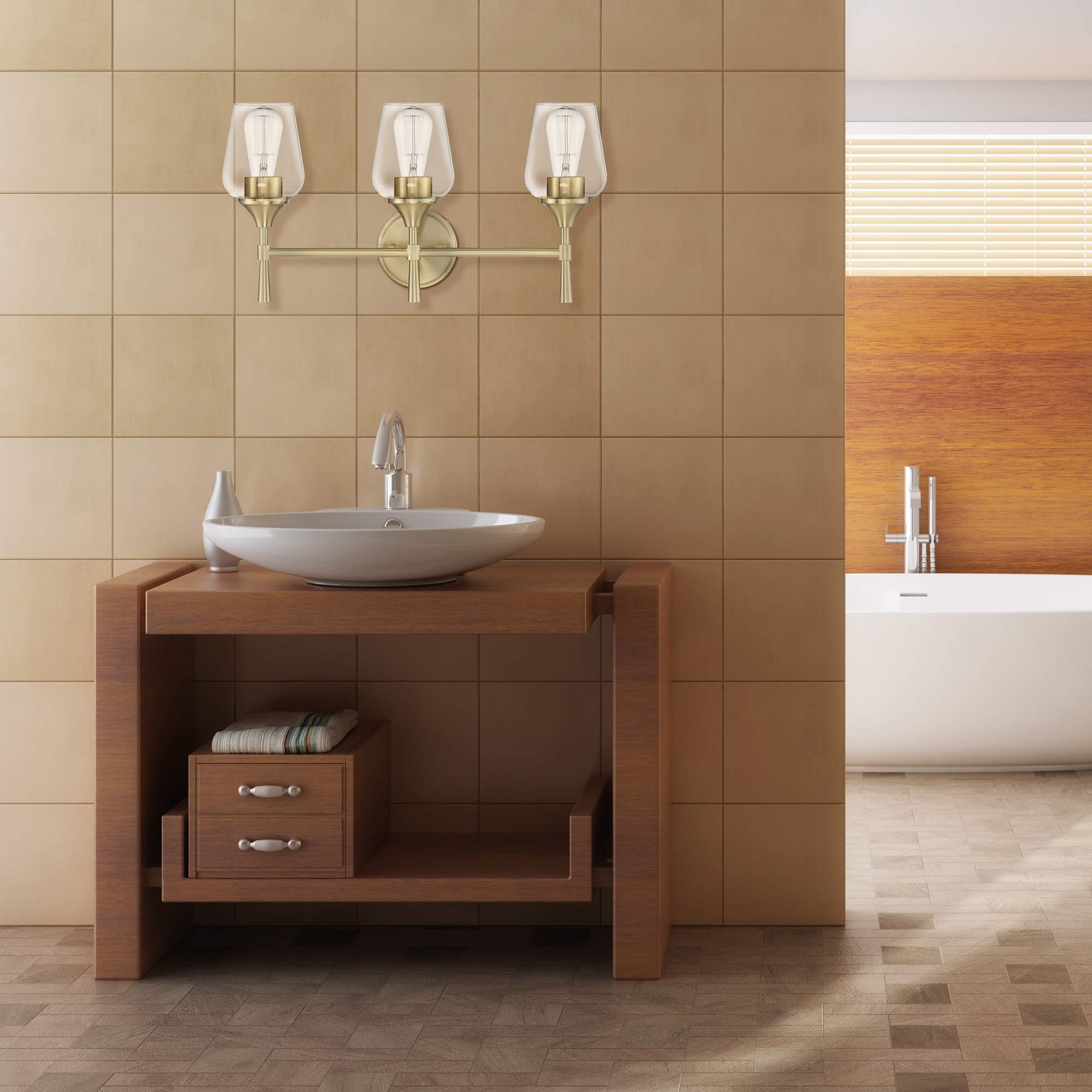 Luminance Stella Vanity Light | Contemporary Metal Wall Sconce with Clear Glass Shades | Bathroom Decor for Above Sink and Over Mirror, 3, Champagne Gold