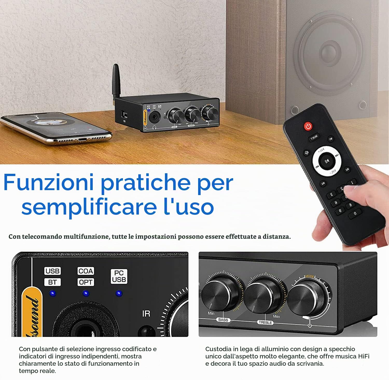 [Ultima versione] Nobsound Q4 Mini Bluetooth 5.0 Ricevitore stereo USB DAC Convertitore digitale-analogico Lettore musicale