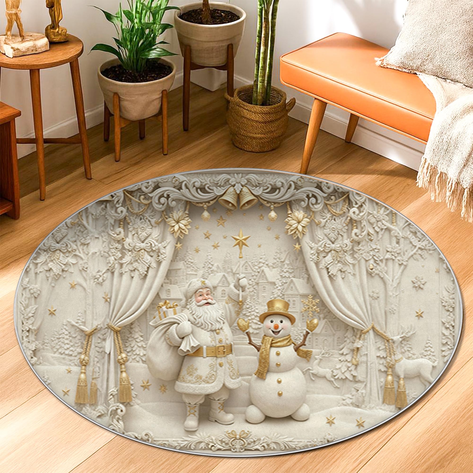 Tapis de Noël pour entrée et cuisine 0,9x0,9m avec envers antidérapant festif