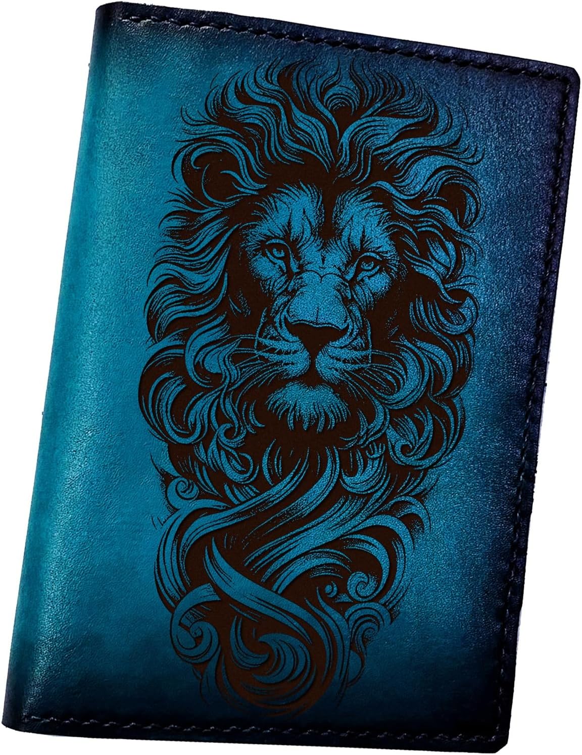 Handmade Genuine Leather Passport Wallet with Lion Design – Personalized Travel Wallet Cover, Custom Name Engraving, RFID Protection, 10 Colors, 2 Styles