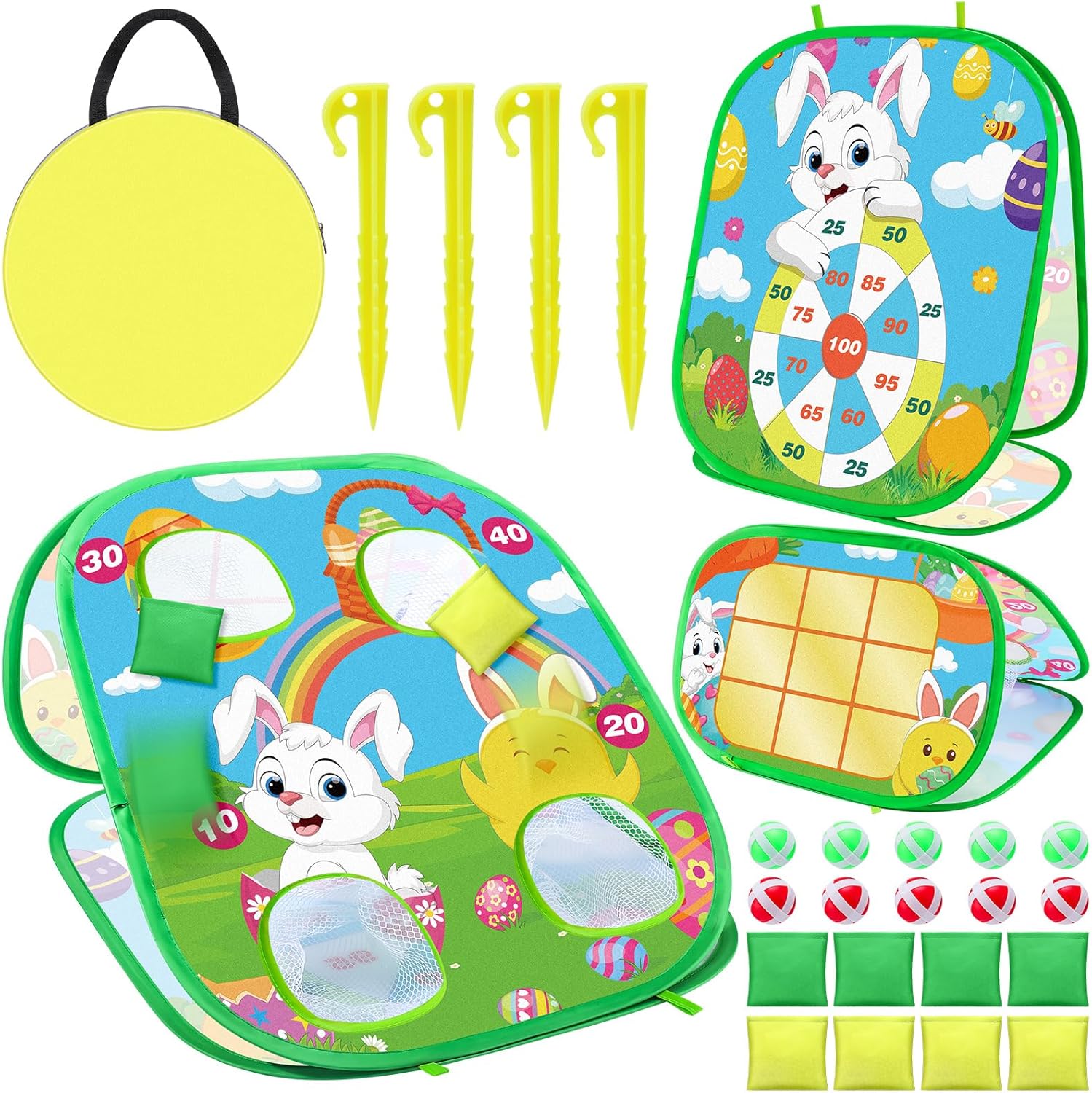 RoundFunny 3 in 1 Easter Bean Bag Toss Game Easter Basket