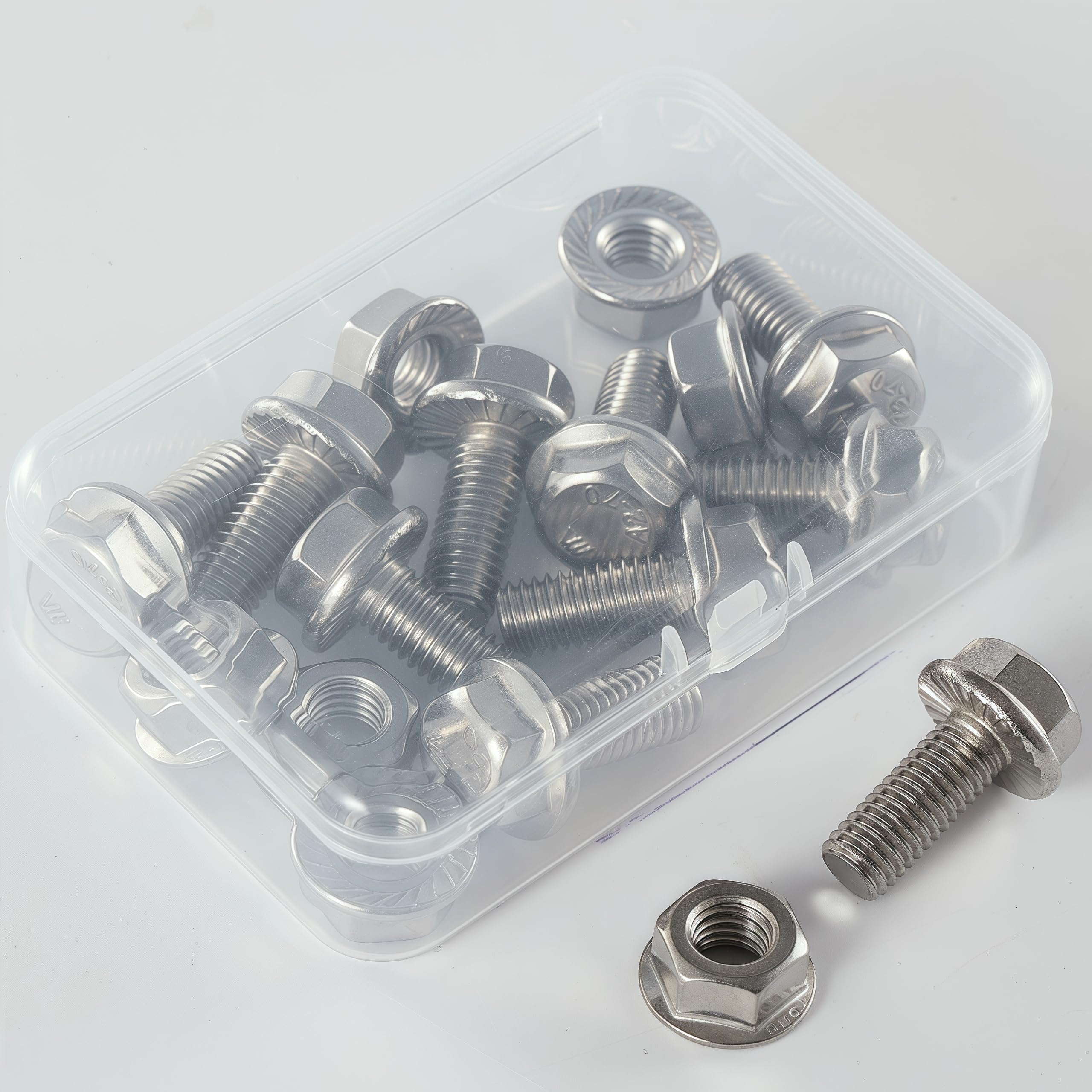 Set di bulloni e dadi a flangia M10 – 1,5 x 25 mm (set da 6) – acciaio inox 304 A2-70, flangia dentata autobloccante, resistente alle vibrazioni, filettatura completa – Costruzione